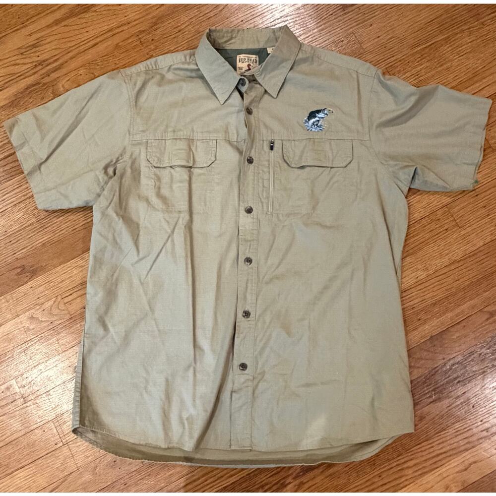 Red Head Fishing Shirt Mens Large Khaki Button Front Outdoor Short Sleeve